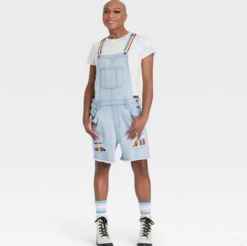 Target Pride Rainbow Strap Denim Shortalls M Light Wash Distressed Overalls